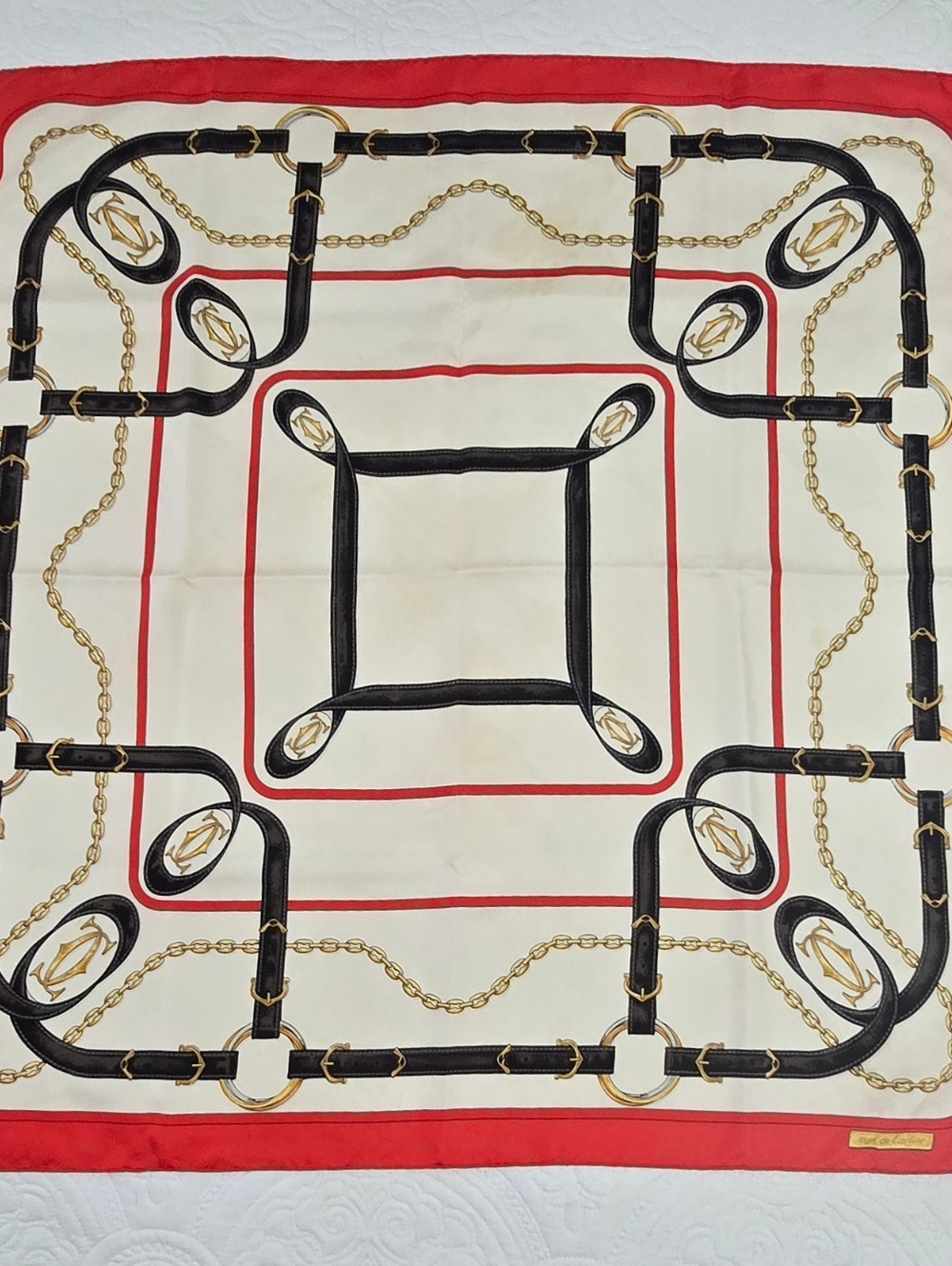 Must de Cartier 100% Silk Vintage Scarf 34" Square - Picture 3 of 8
